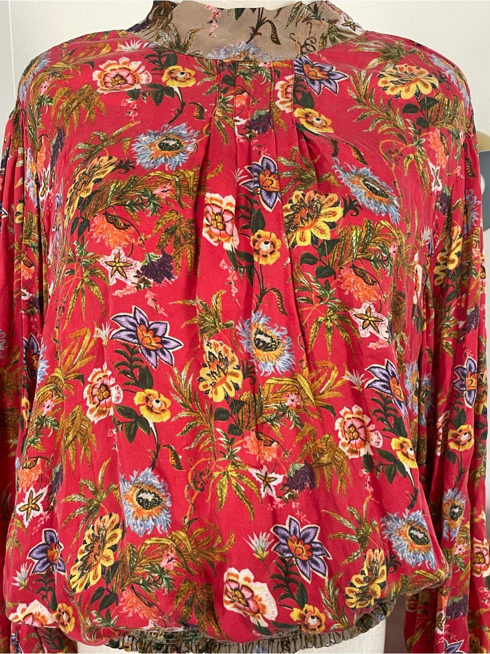 Nikasha Toscana Floral Blouse High Neck Tie Peasant Blouse - Picture 6 of 11